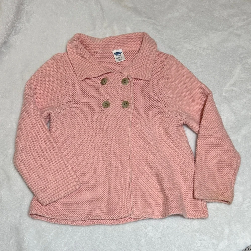 EUC Pink Knit Jacket, heart print top with Black sparkle Leggings 24mo